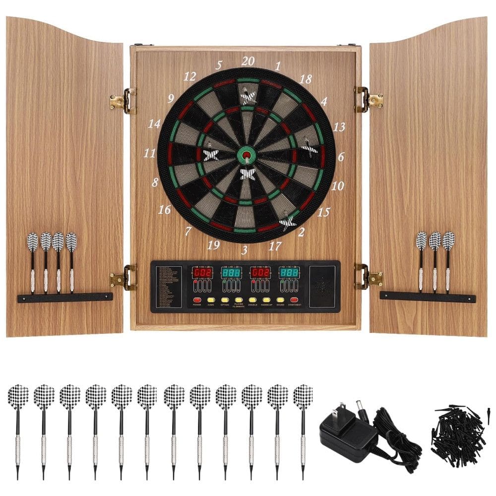 Jogo De Dardos Eletrônico, LED Com Gabinete MDF, Até 16 Jogadores, 27 Jogos, 243 Variações - 12 Dardos De Ponta Suave E 88 Pontas de