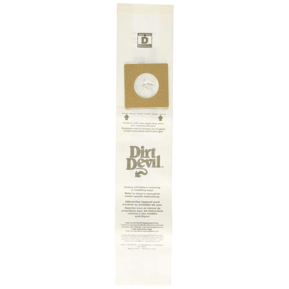 Sacos de aspirador Hoover Dirt Devil Type D, pacote com 3