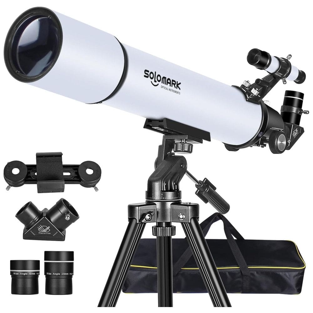 Telescópio Refrator Profissional 80mm: Para Adultos e Iniciantes. Abertura de 80mm e Distância Focal de 900mm. Compacto e Portátil