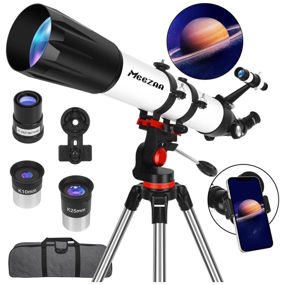Telescópio Potente para Adultos, Profissional, 90mm Diâmetro e 800mm para Iniciantes em Astronomia, Totalmente Revestido com Montagem AZ