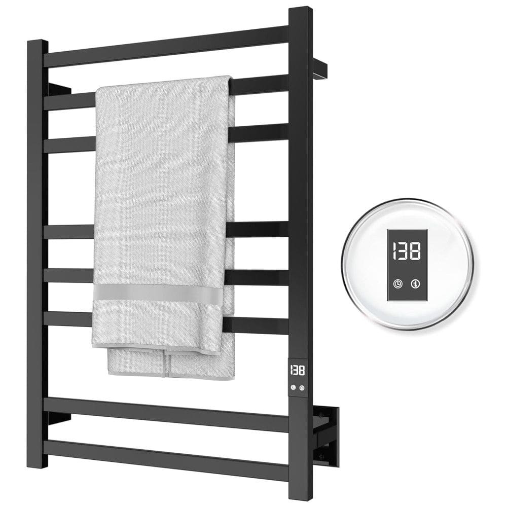 Aquecedor de Toalhas 8 Barras com Aquecimento Rápido, Timer de Desligamento Automático, Acabamento Preto Fosco,Opções com Fiação
