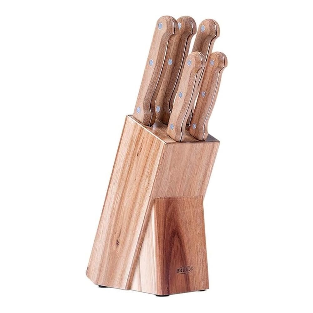 Cj de Facas Aço Inox C/Cabo e Suporte de Madeira Daily 6 Peças Brinox