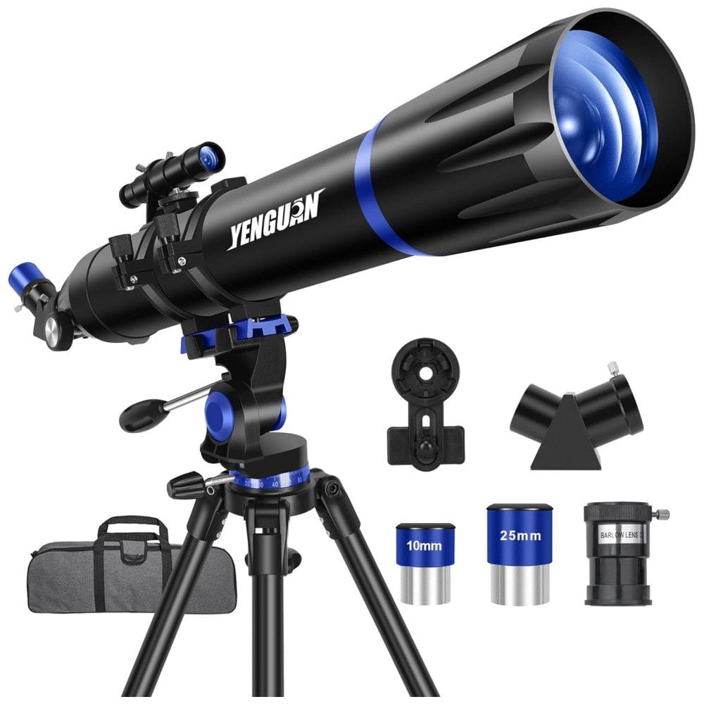 Telescópio para Adultos e Crianças, Abertura de 90mm e 800mm, Refrator Profissional, Óptica Multirrevestida,Adaptador para Celular,YENGUAN.