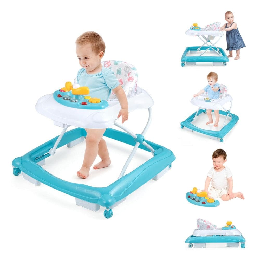 Andador para Bebê BABY JOY, Andador de Atividades 4 em 1 Dobrável com Altura Ajustável, Música, Luzes, Andador Antiviral para Bebês.