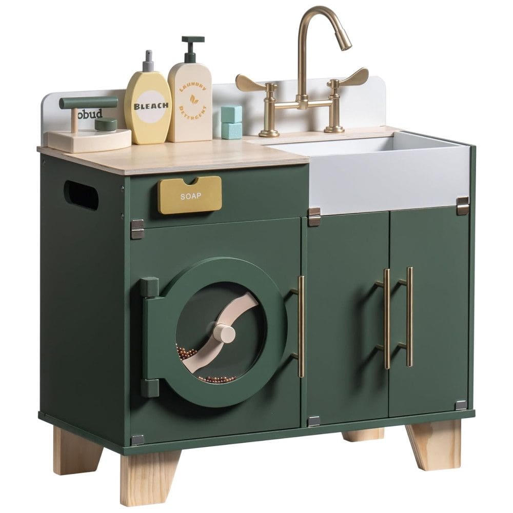 Cozinha Educativa Infantil de Madeira com Máquina de Lavar - Brinquedo Interativo para Crianças - Presente Ideal para Pequenos Chefs