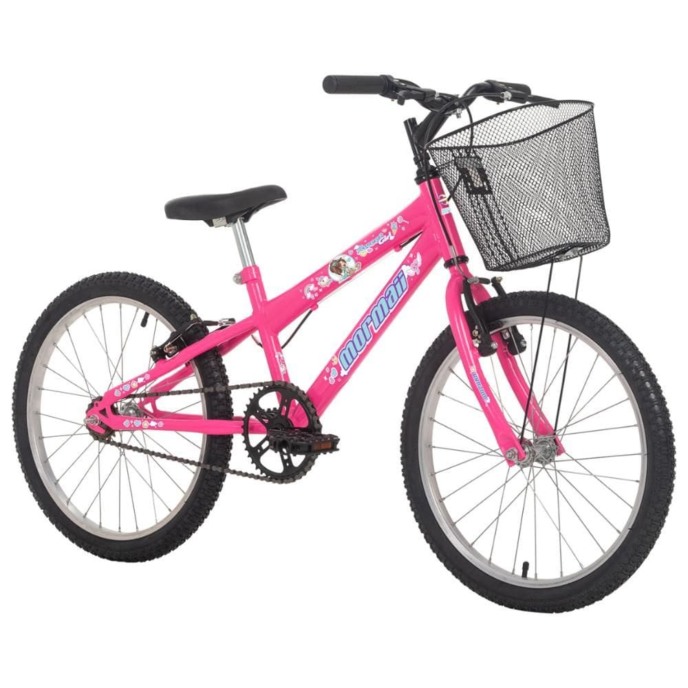 Bicicleta Aro 20 MTB Com Cesta C23 V-Brake Sweet Girl Rosa Chiclete - Mormaii