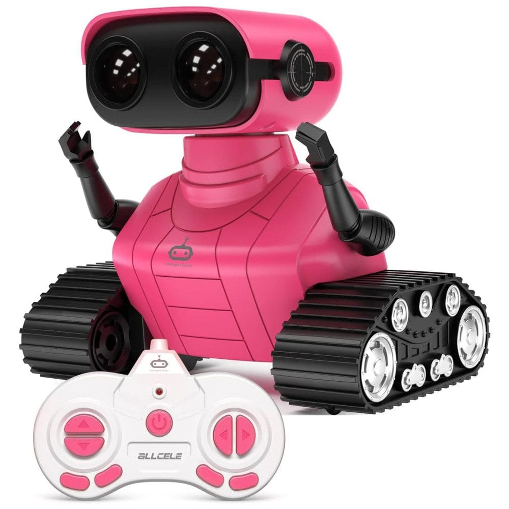 Robô ALLCELE Recarregável, Controle Remoto com Música e Olhos LED, Presente para Crianças a Partir de 3 Anos. Cor Rosa Escuro.