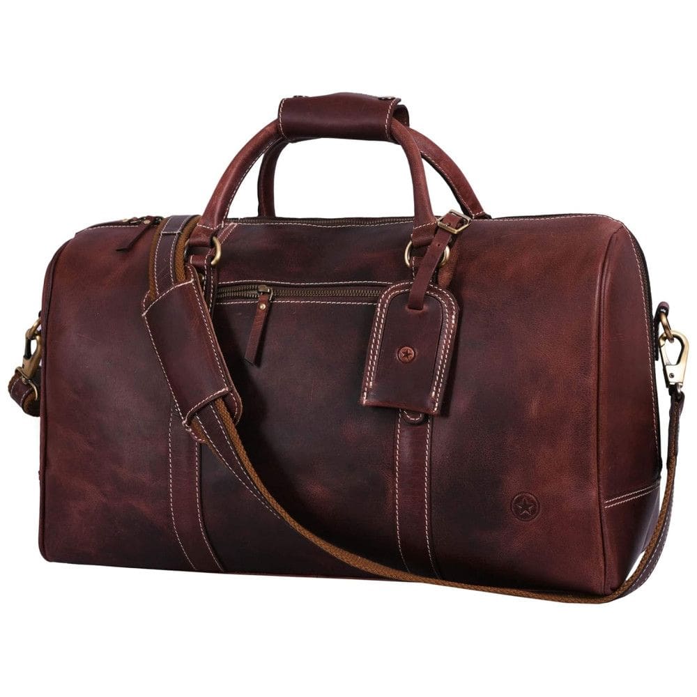 Bolsa de Viagem Masculina Clássica de Couro, AARON LEATHER GOODS VENDIMIA ESTILO, Marrom