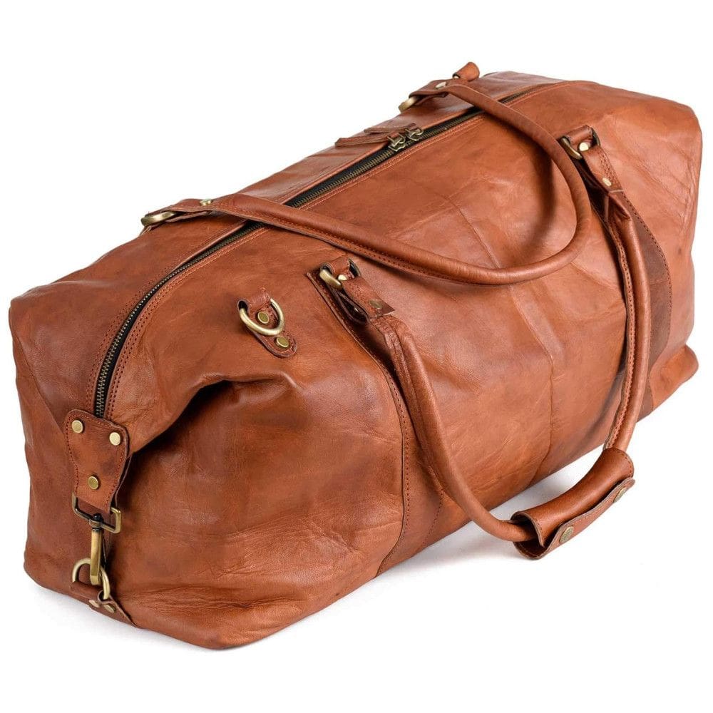 Bolsa de Viagem Masculina Vintage Clássica de Couro 45L, Conhaque, BERLINER BAGS, Marrom