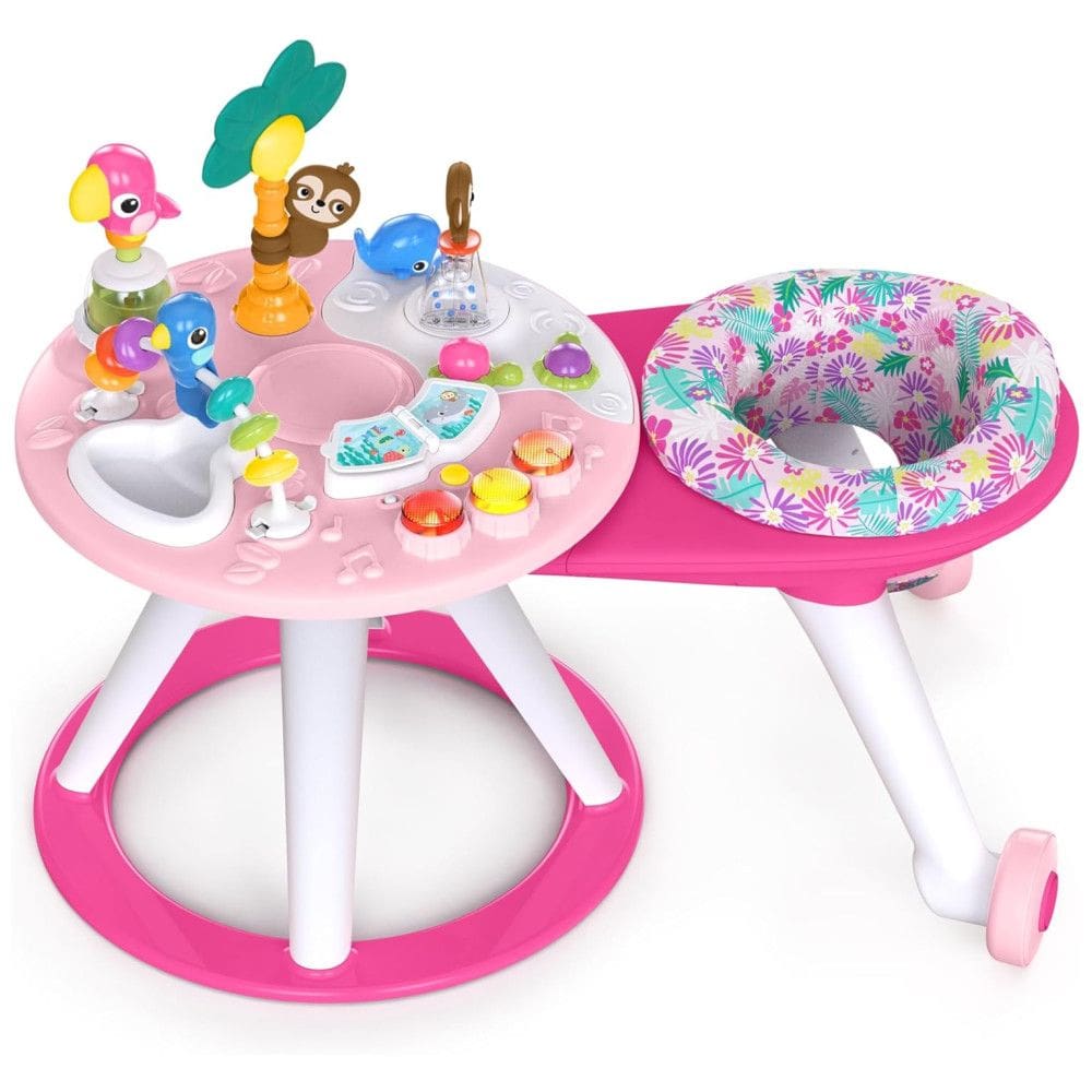 Bright começa em torno de We Go 2-in-1 Baby Walker. Centro de atividades de descoberta e tabela. Coral trópico. Tabela