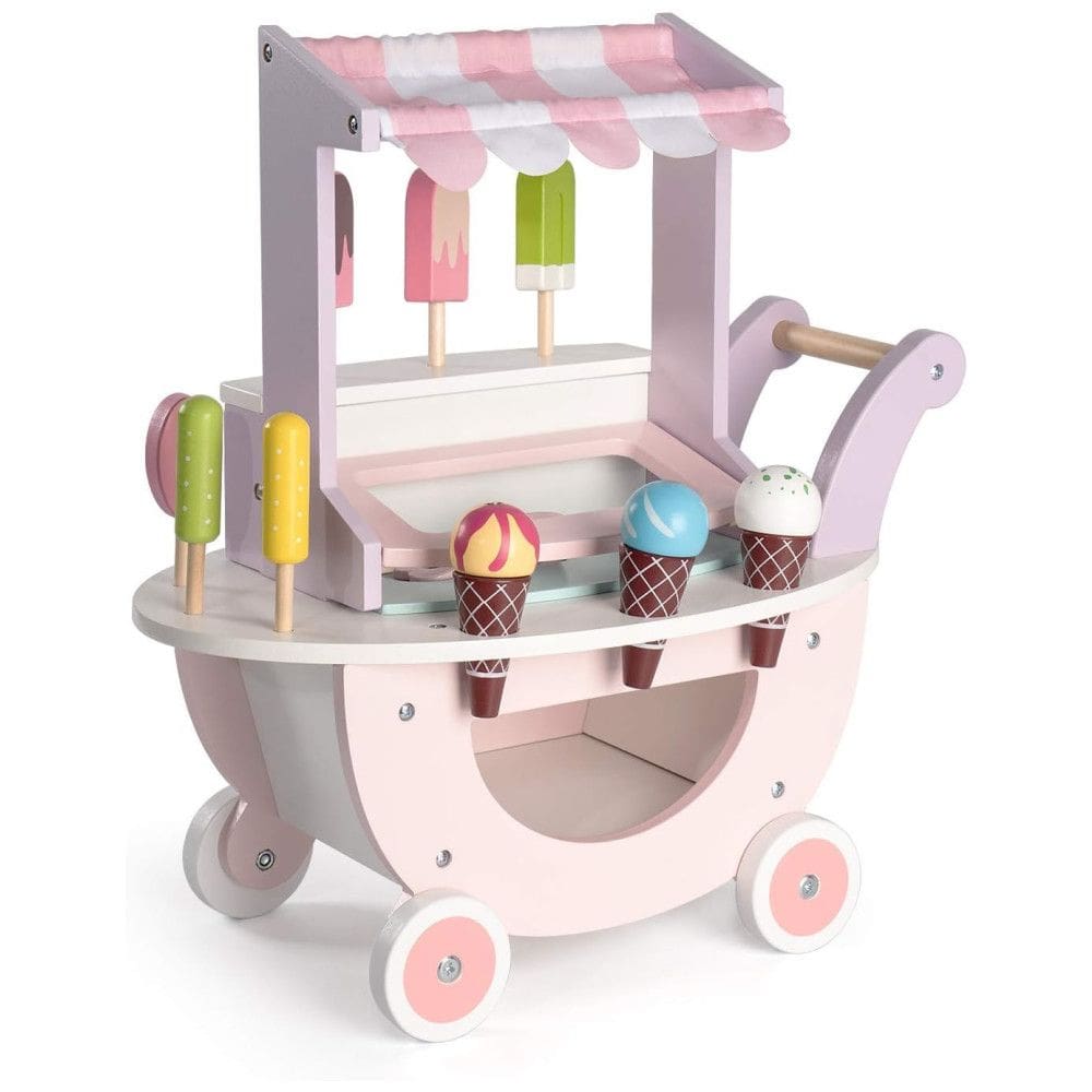 Carrinho de Sorvete Educativo de Madeira ROBUD para Crianças, Brinquedo de Cozinha em Carrinho de Comida para Meninas e Meninos a partir de