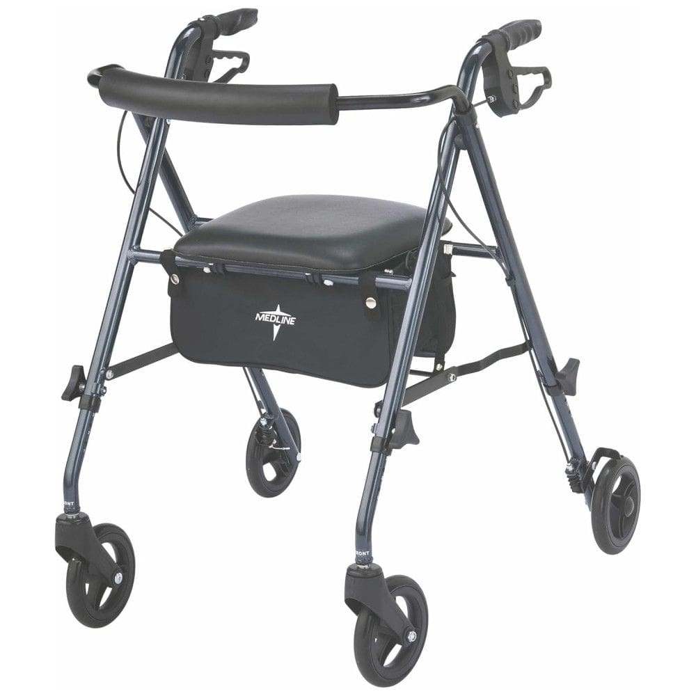 Andador Rollator de Alumínio Ultraleve Medline, Azul Fumê, Suporta até 113,4 kg, Rodas de 6 polegadas, Braços e Assento Ajustáveis