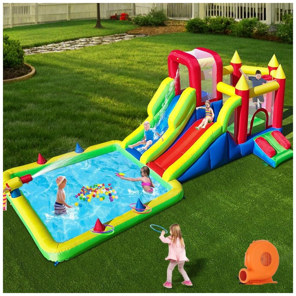 Parque Aquático Inflável Umbalir 10 em 1: Toboágua Gigante com 2 Escorregadores de Água, Piscina de Respingo, Canhões de Água