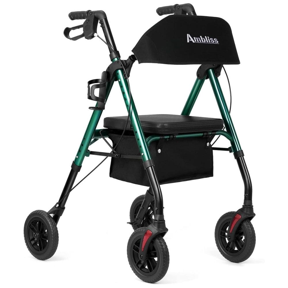 Andador Rollator Ambliss para idosos, rodas de 20 cm, capacidade de 136 kg, leve, com assento, cesto, encosto largo, altura ajustável