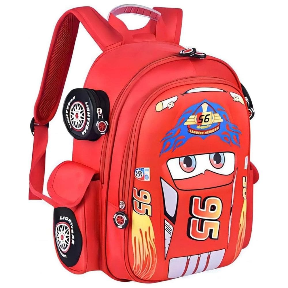 Mochila Escolar Infantil 33cm QWZY Carros para Meninos e Meninas, Vermelho