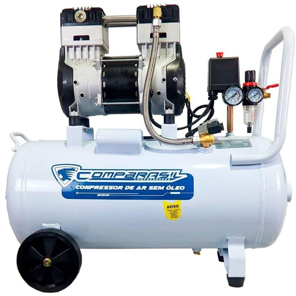 Compressor de Ar Portátil 10,6 Pés 2 HP 50 Litros Silencioso Isento de Óleo 1500-50L COMPBRASIL