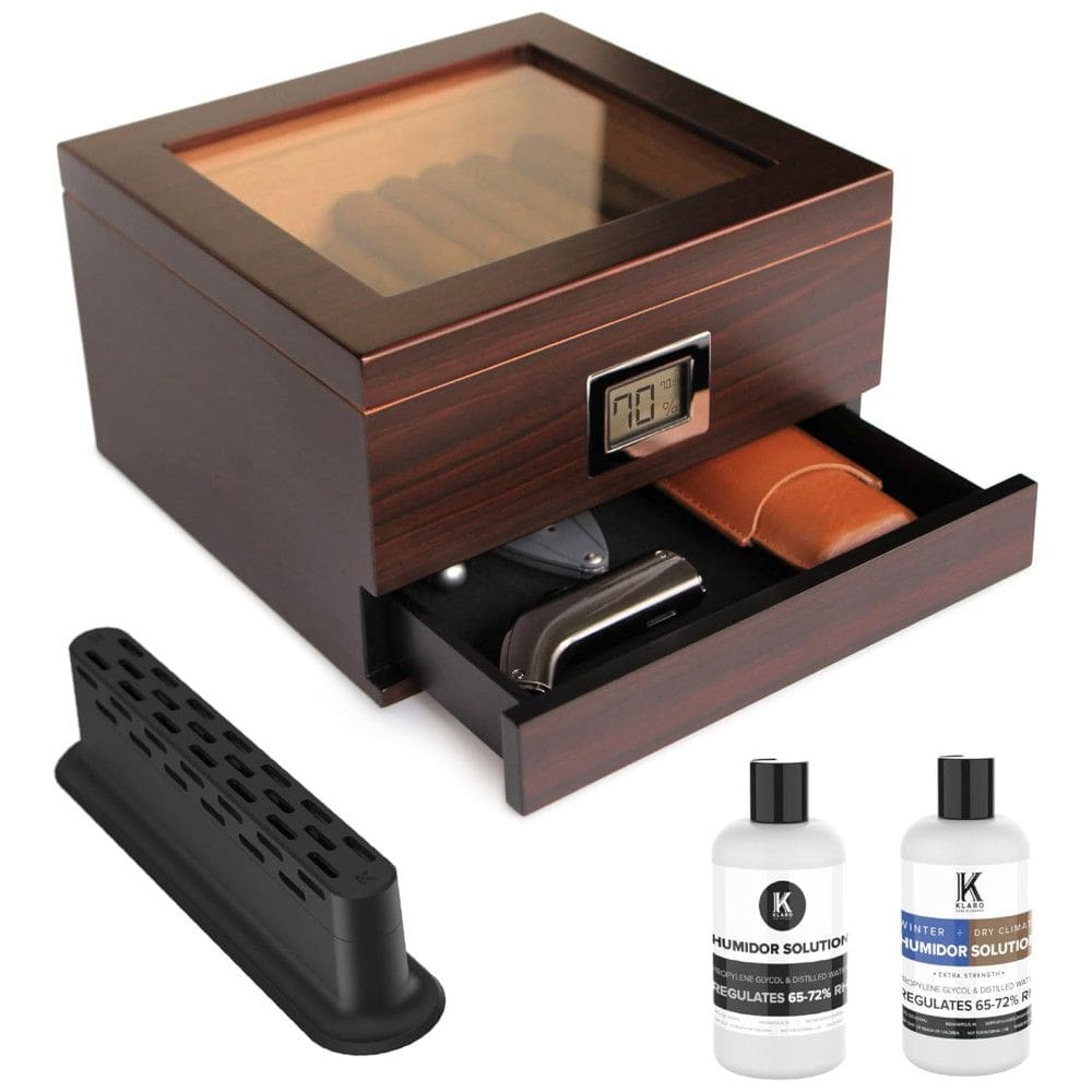 Umidor Perfeito com Elegância:Glass Top da CASE ELEGANCE com Cedro Espaçoso, Higrômetro Digital Preciso Renzo, Marrom