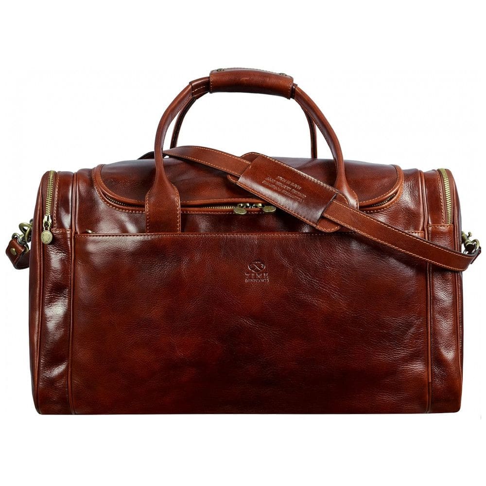 Bolsa de Viagem Masculina Clássica de Couro, TIME RESISTANCE, Marrom