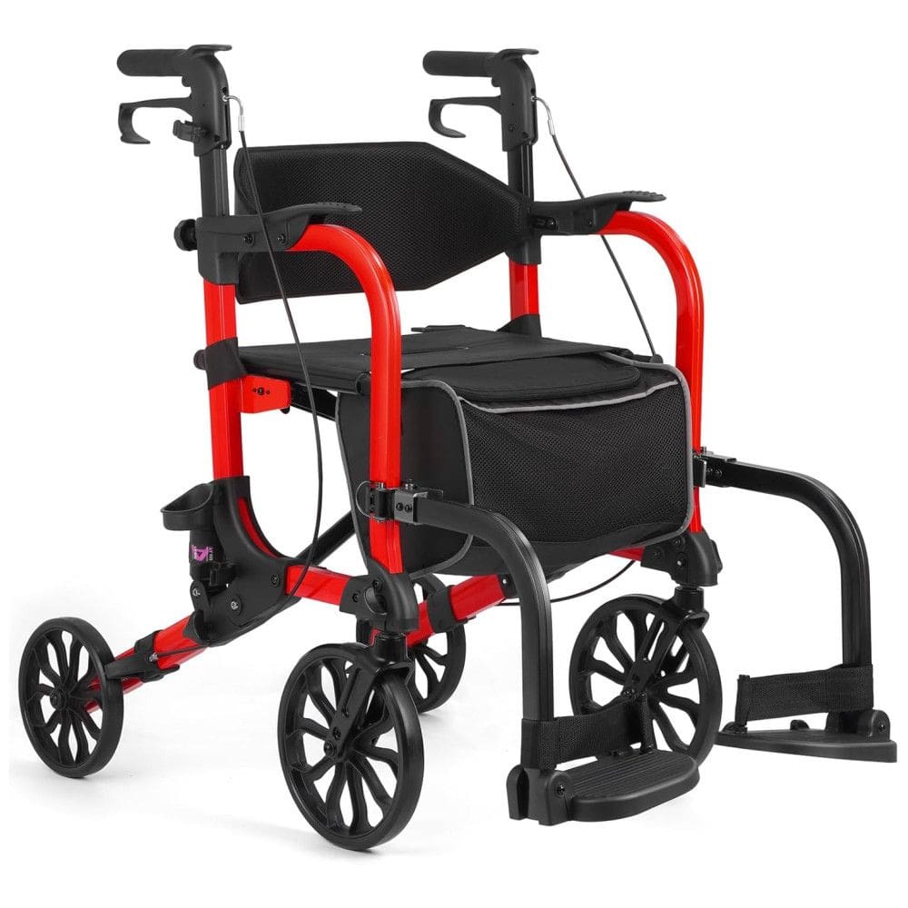 Andador Rollator 2 em 1 Leve com Rodas Dianteiras e Rodas Traseiras para Idosos, Cadeira de Rodas Dobrável Suporta até 136kg,FlyingJoy