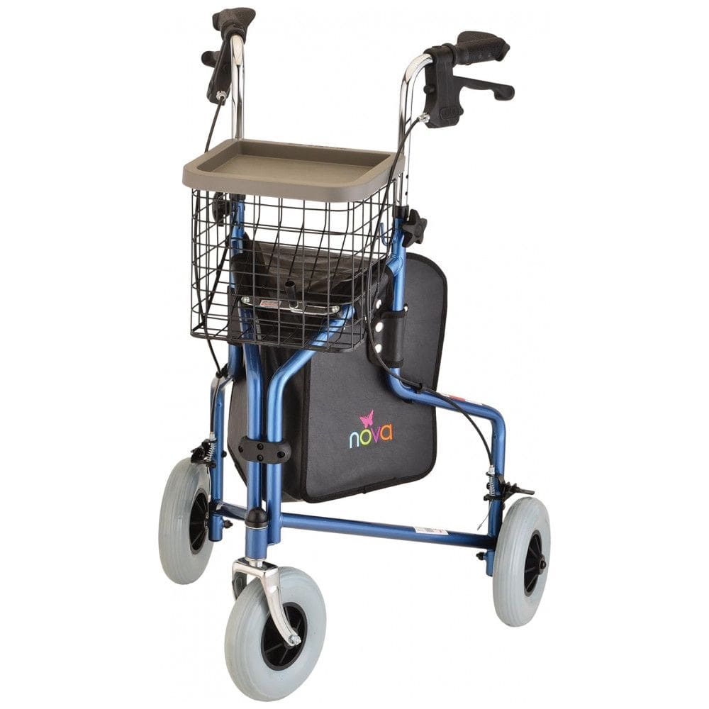 Andador Adulto Idoso 3 Rodas NOVA Medical Products com Bolsa, Azul