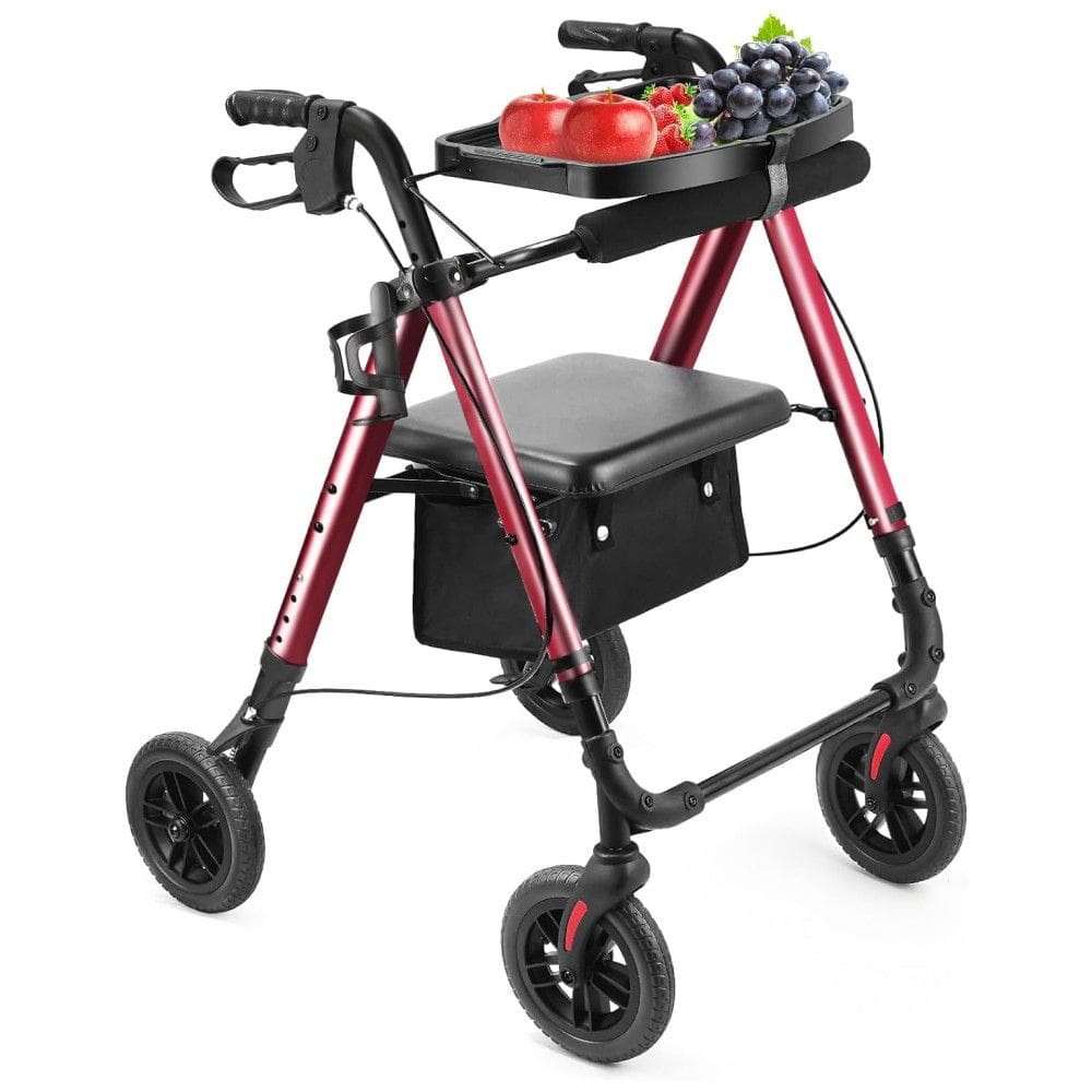 Andador Rollator Ambliss com Bandeja de Assento, Suporta até 136 kg, Rodas de 20 cm, Altura Ajustável, Dobrável - Ideal para Idosos
