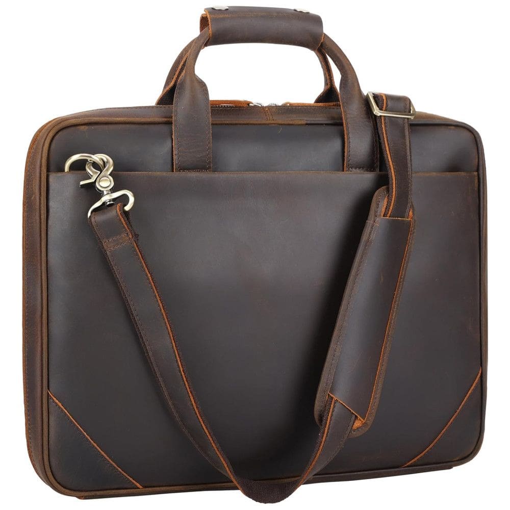 Bolsa Maleta de Couro Unissex para Laptop, MASA KAWA, Marrom