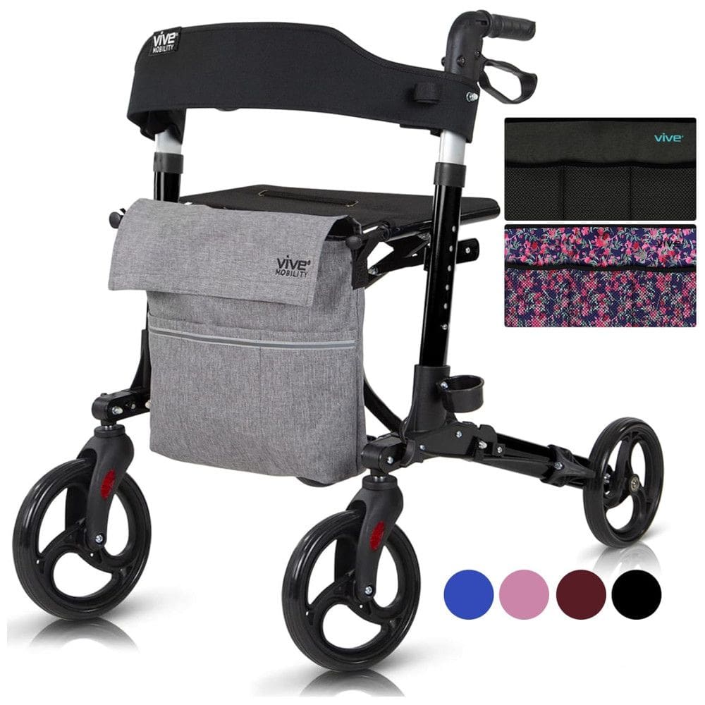 Andador Adulto Idoso Vive Mobility com Assento e Super Leve, Suporta até 136 Quilos, Preto