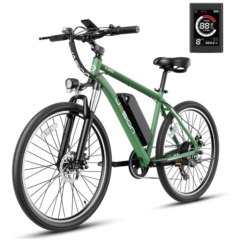 Jasion EB5: Bicicleta Elétrica para Adultos com Motor sem Escova de 500W, Bateria Removível de 360Wh e Suspensão Dianteira - Verde Padrão