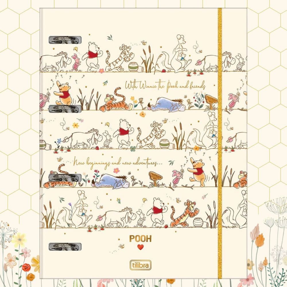 Caderno Argolado Fichário Ursinho Pooh 48 Folhas 20cm x 27,5cm Universitário Grande  -  Tilibra