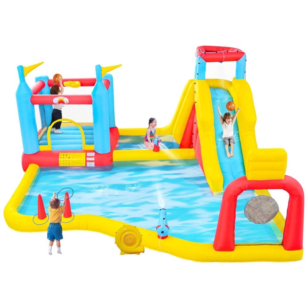 Parque Aquático Inflável Gigante com Toboágua, Castelo Pula-Pula com Parede de Escalada, Canhões de Água, Cestas de Basquete.WELLFUNTIME