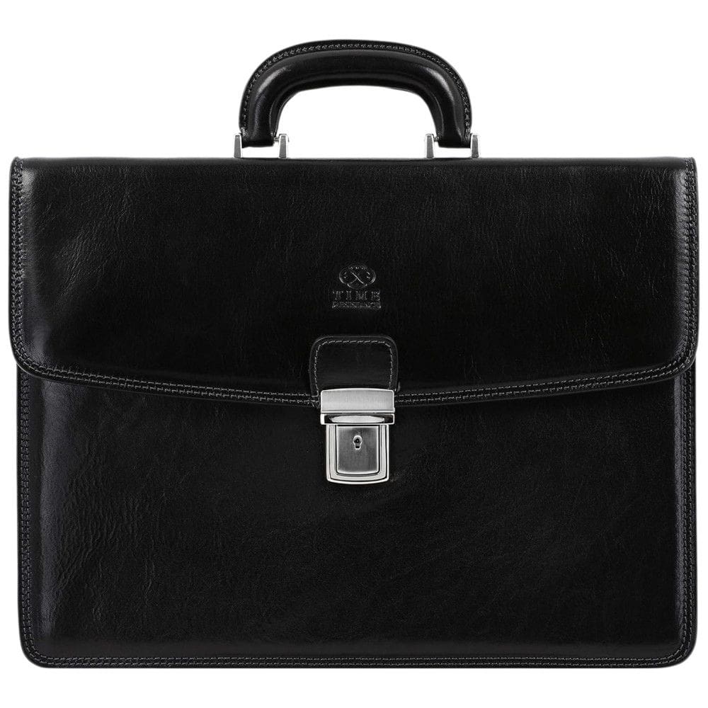 Bolsa Maleta de Couro Masculina para Laptop, TIME RESISTANCE, Preto