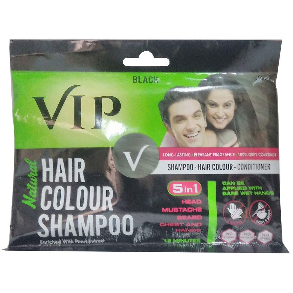 Shampoo VCare VIP Natural Hair Colour Black 40mL 3 em 1
