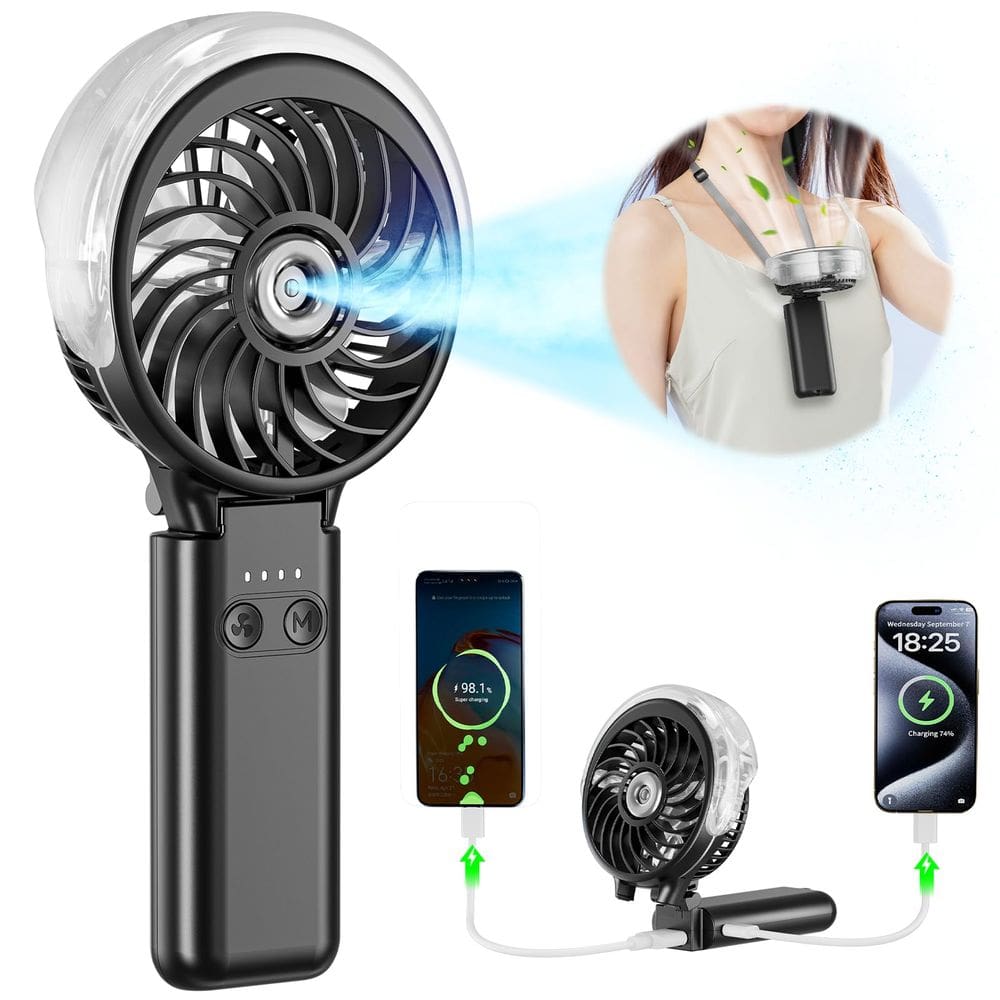 Ventilador de nebulização portátil HandFan 5200mAh Recarregável 34mL Preto