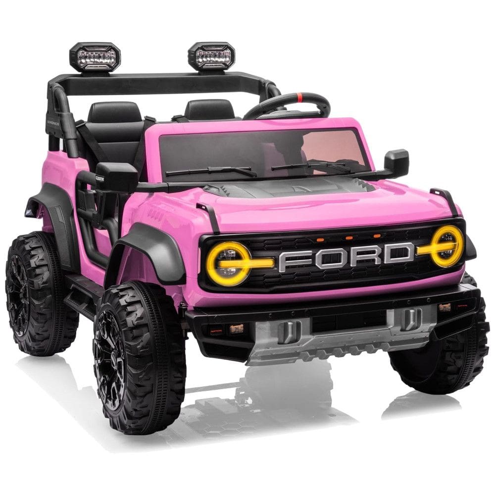 Carrinho Elétrico Infantil Ford Bronco Raptor 24V 2 Lugares Controle Remoto, Suspensão 4x4, Luzes Led, Bluetooth, Rosa,First Ride On