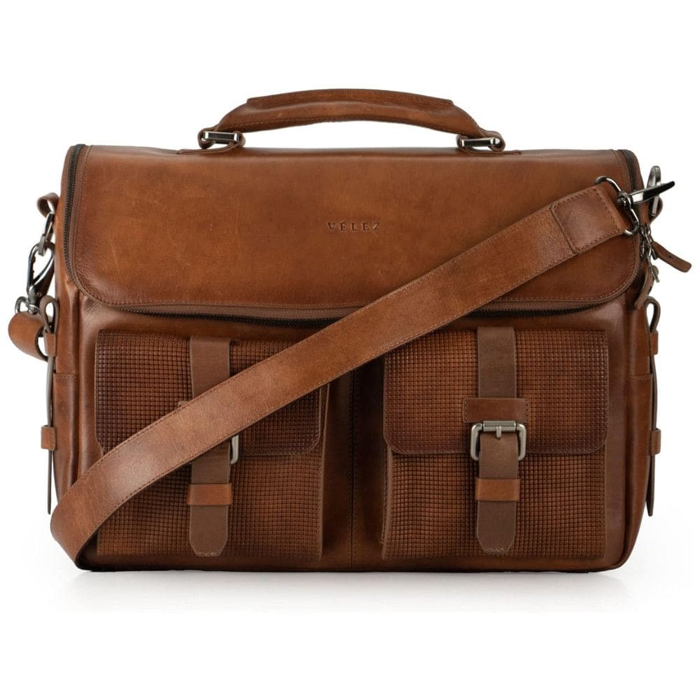 Bolsa Maleta de Couro Masculina para Laptop, VELEZ, Marrom