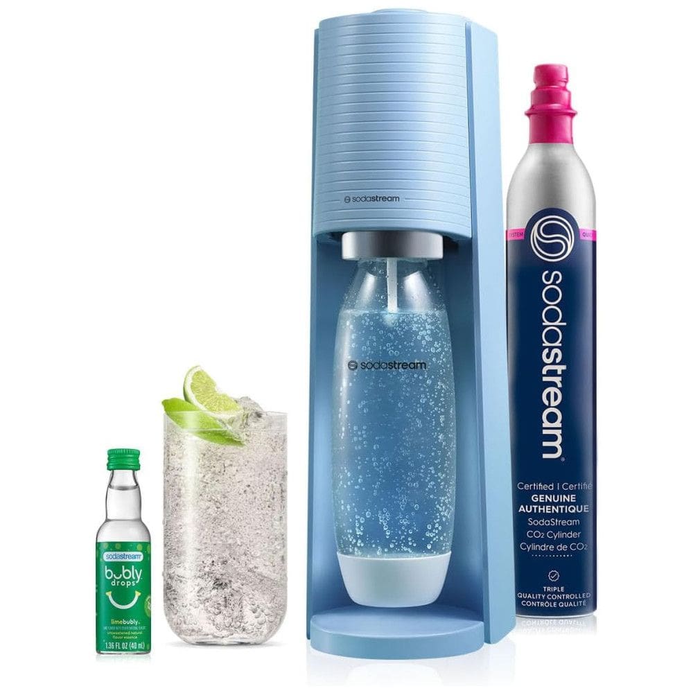 SodaStream Terra Sparkling Water Maker Misty Blue com CO2, Garrafa DWS e Bubly Drop