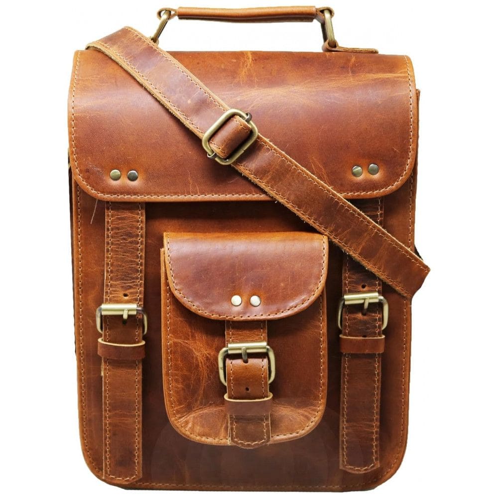 Mochila Unissex de Couro Sintético para Laptop, JAALD, Marrom