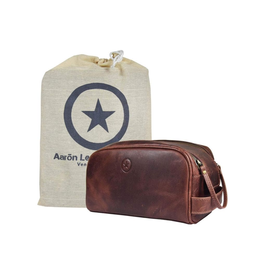Necessaire Masculina de Couro, AARON LEATHER GOODS VENDIMIA ESTILO WB13, Marrom