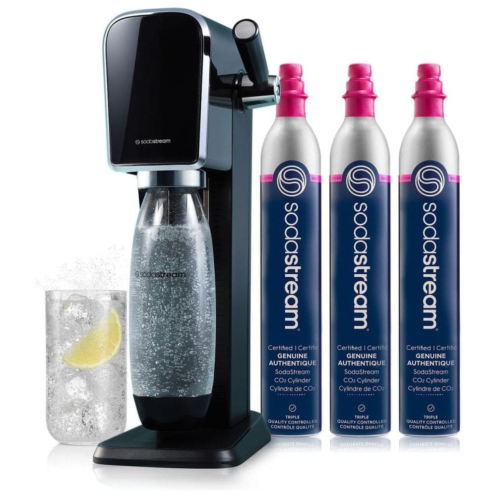 SodaStream Art Sparkling Máquina de fazer água, Bundle em Preto, com 3 Cilindros de CO2 e Garrafa de Carbonatação