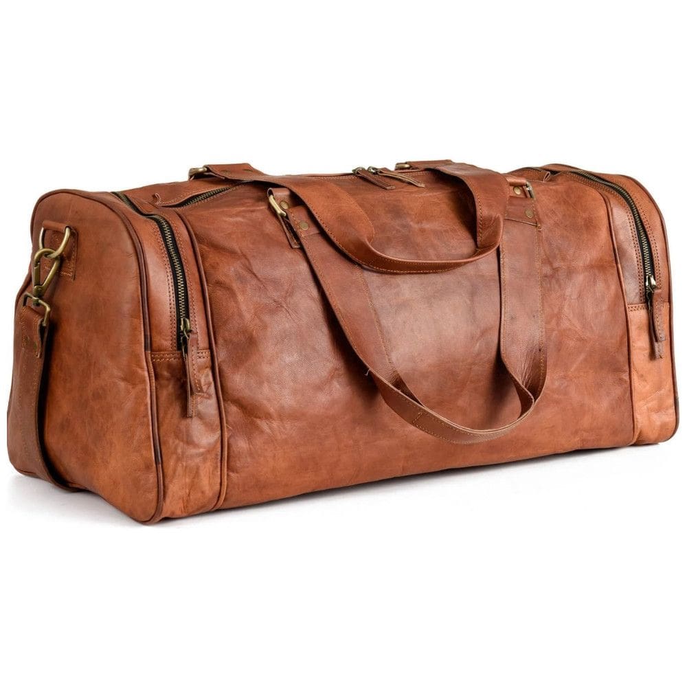 Bolsa de Viagem Masculina Vintage Clássica de Couro 45L, BERLINER BAGS, Marrom