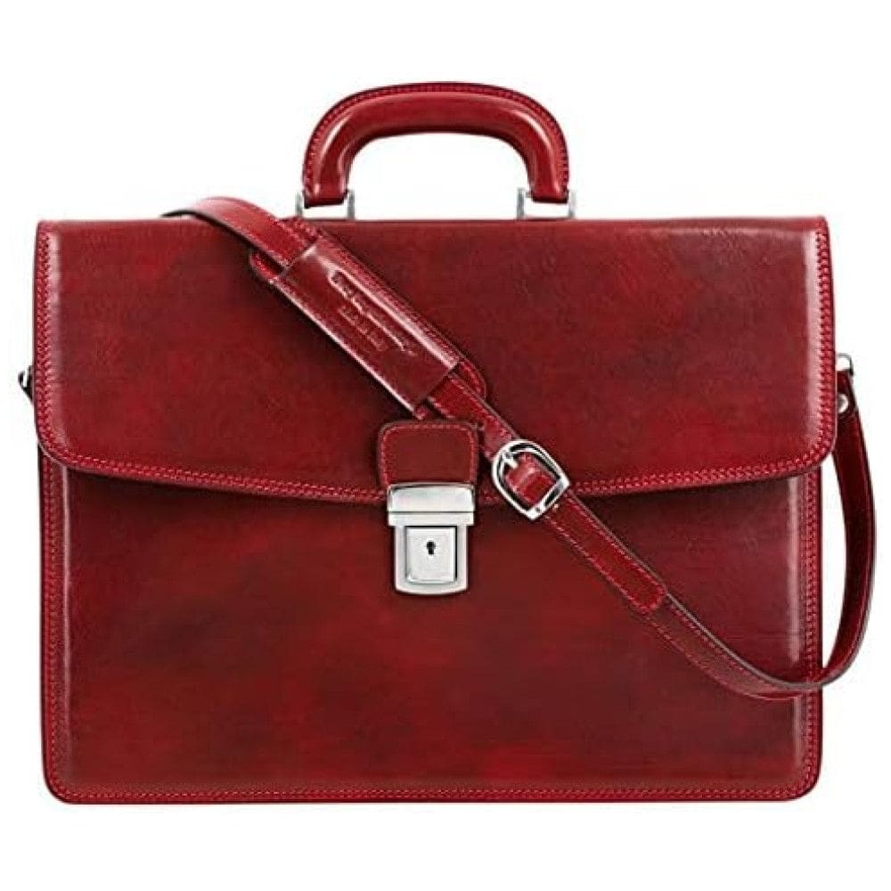 Bolsa Maleta de Couro Masculina para Laptop, TIME RESISTANCE, Vermelho