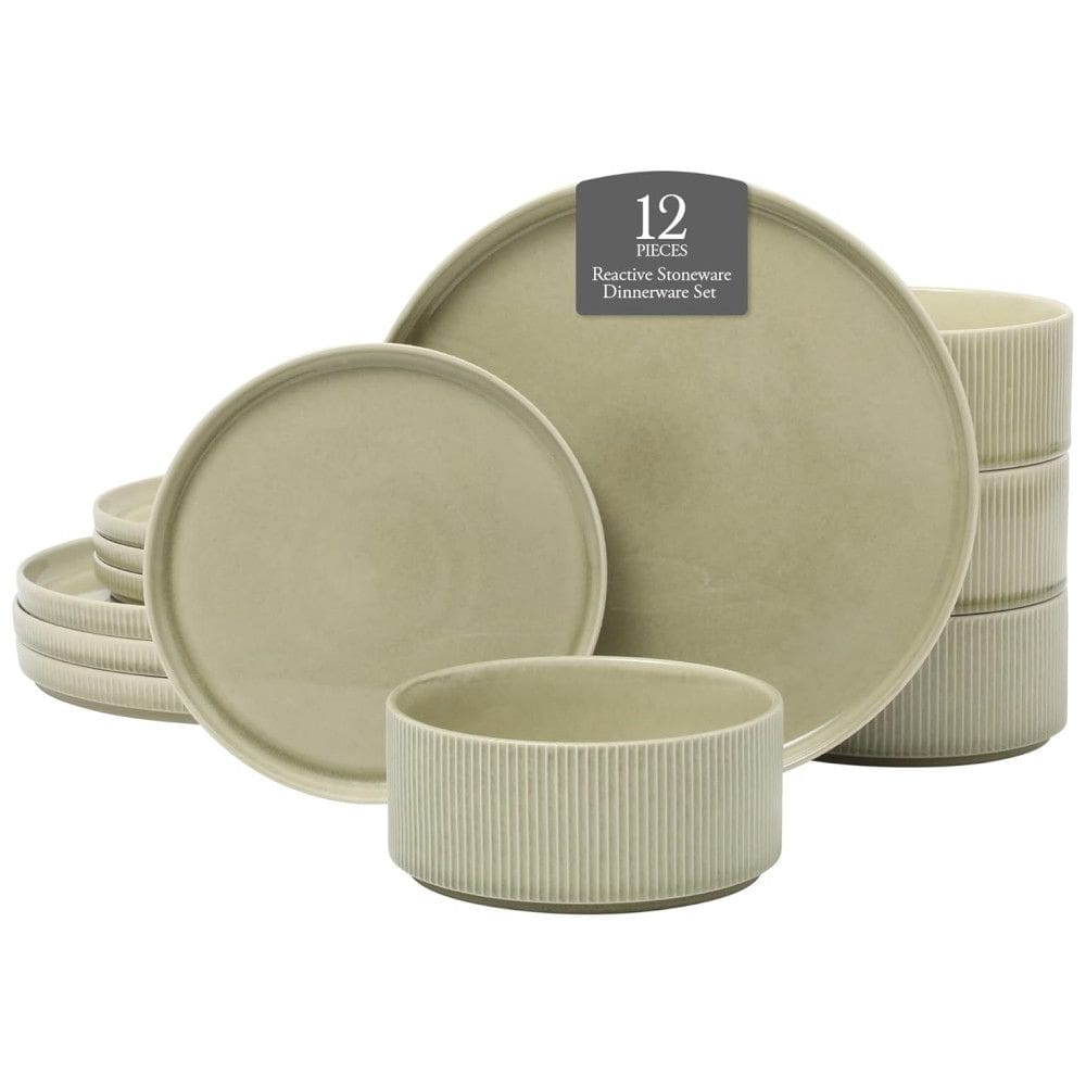 Aparelho de Jantar Gibson Elite Solana Coast - 12 Peças em Cerâmica de Pedra-Reativa para 4 Pessoas - Design Moderno e Requintado - Verde