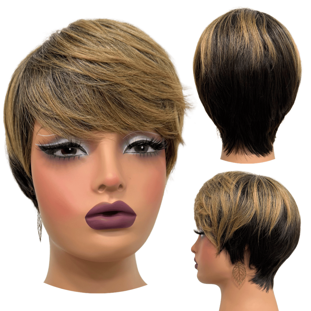 Peruca curta preto ombre loira mechas franja RT4/2A/22