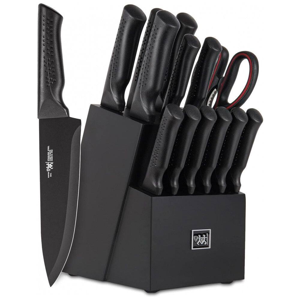 Conjunto de Facas HD HUNTER.DUAL em Aço Inoxidável com Bloco de Bancada Multinível e Afiador Embutido, 15 Peças, Preto