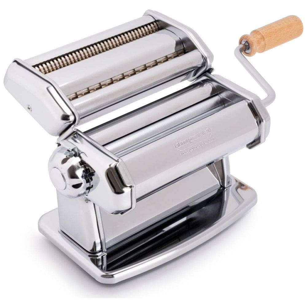 Máquina de Fazer Massas Imperia 100% Fabricada na Itália, Construção de Aço Resistente, Manivela de Travamento Fácil, Cabo de Madeira