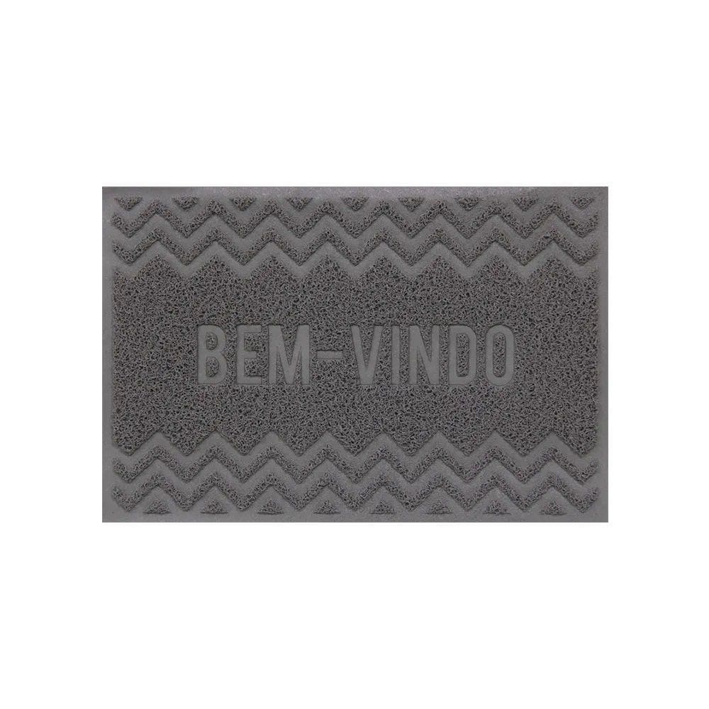 Capacho De Porta Pvc Antiderrapante 60x40cm - Zig Zag Cinza