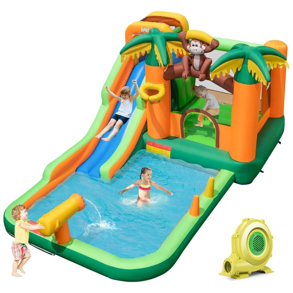 Parque Aquático Inflável BOUNTECH Jungle - Castelo Pula-Pula com Escorregador, Piscina Splash e Playground Aquático para Festas ao Ar Livre