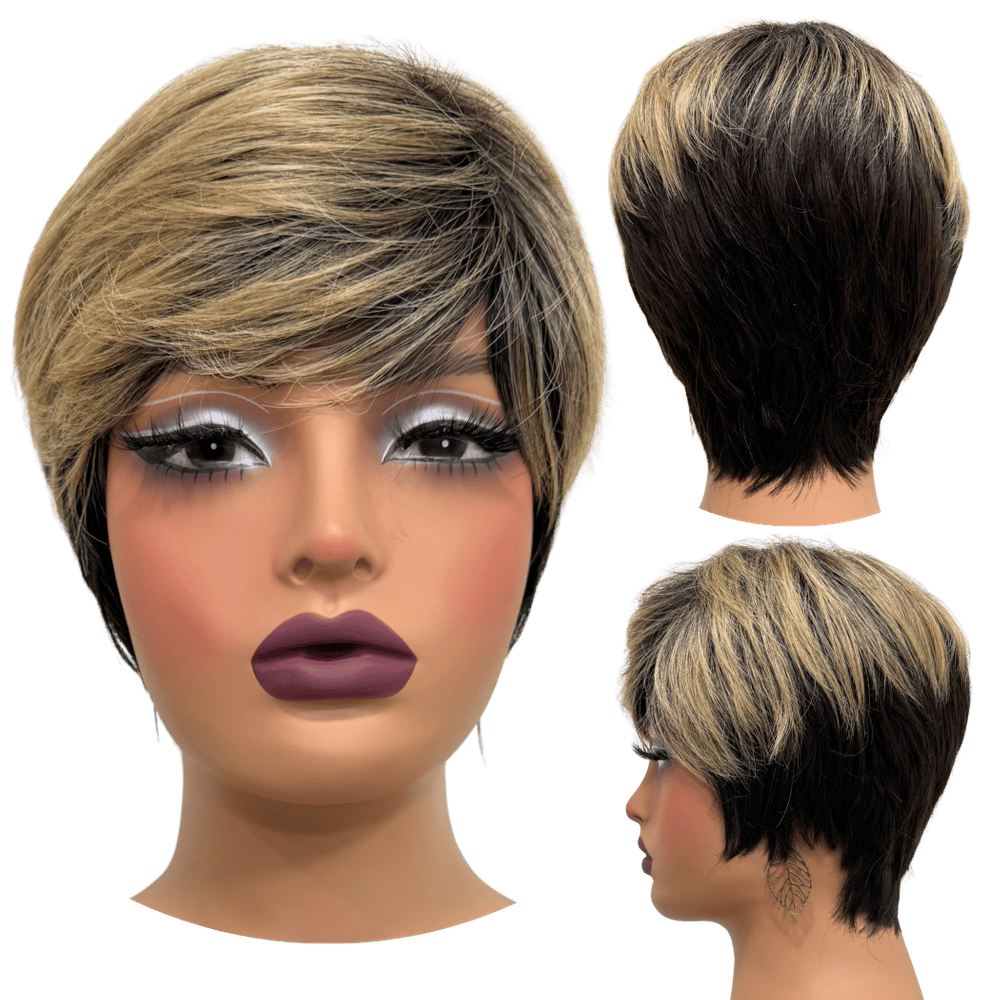 Peruca curta preto ombre loira mechas franja RT2/6A/36