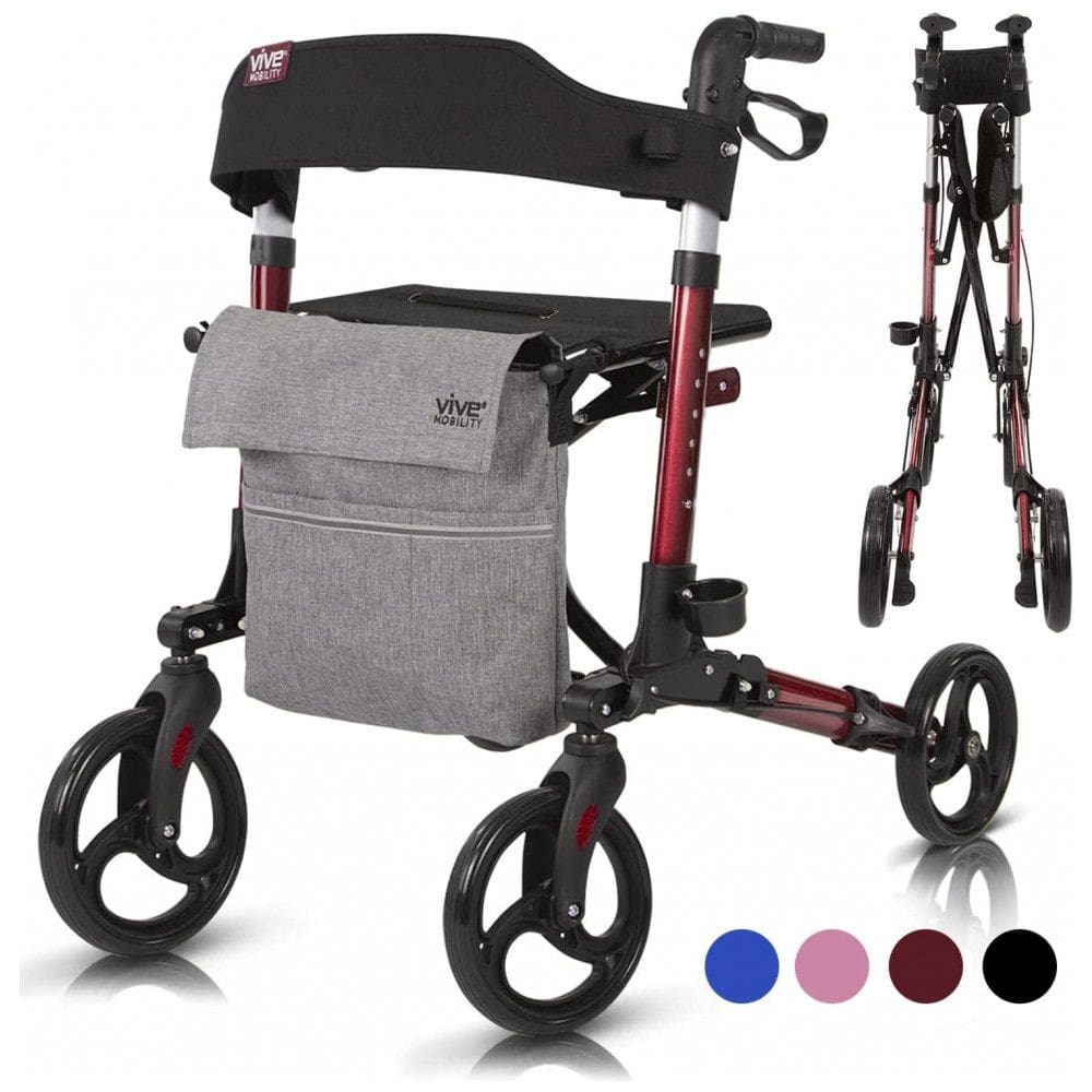 Andador Adulto Idoso Vive Mobility com Assento e Super Leve, Suporta até 136 Quilos, Vermelho