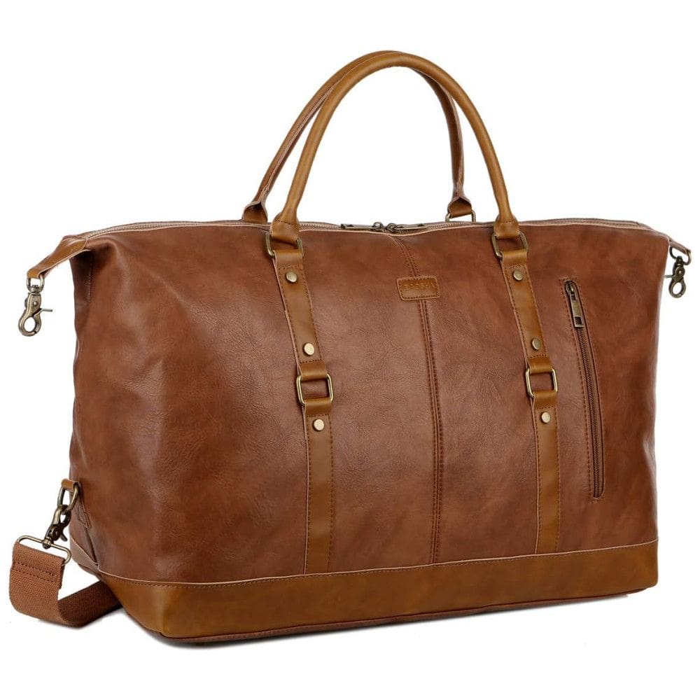 Bolsa de Viagem Masculina Clássica de Couro, BAOSHA, Marrom